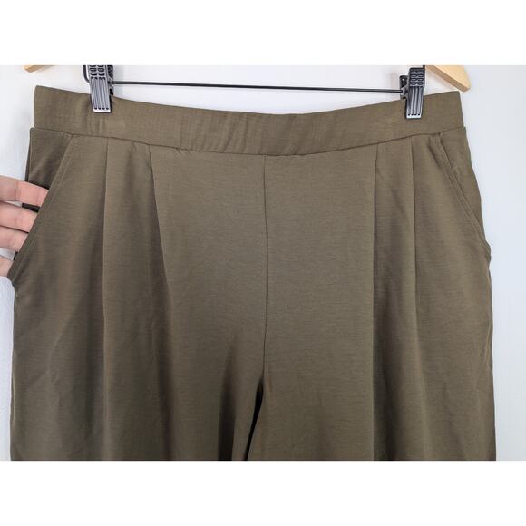 NWT Garnet Hill Olive Green Tencel Wide Leg Knit Trousers - Picture 3 of 6